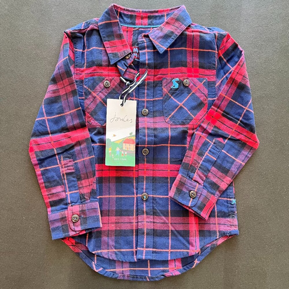 Joules Hamish Brushed Red Check Button-Up Shirt 3Y NWT